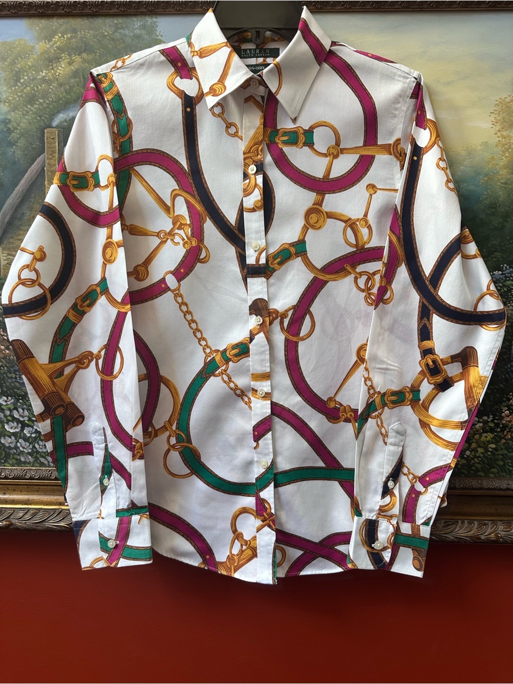Ralph Lauren Equestrian Preppy Cotton Non-Iron Long Sleeve Shirt Women’s Medium